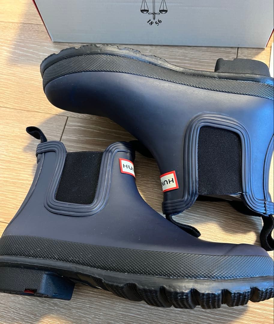 新品☆HUNTER 24cm ネイビー サイドゴア レインブーツ☆ハンター