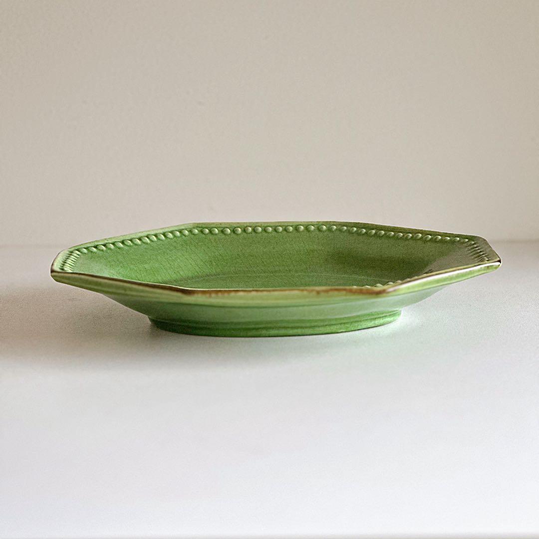 オクトゴナル ラヴィエ フランス 南仏陶器 緑釉 A