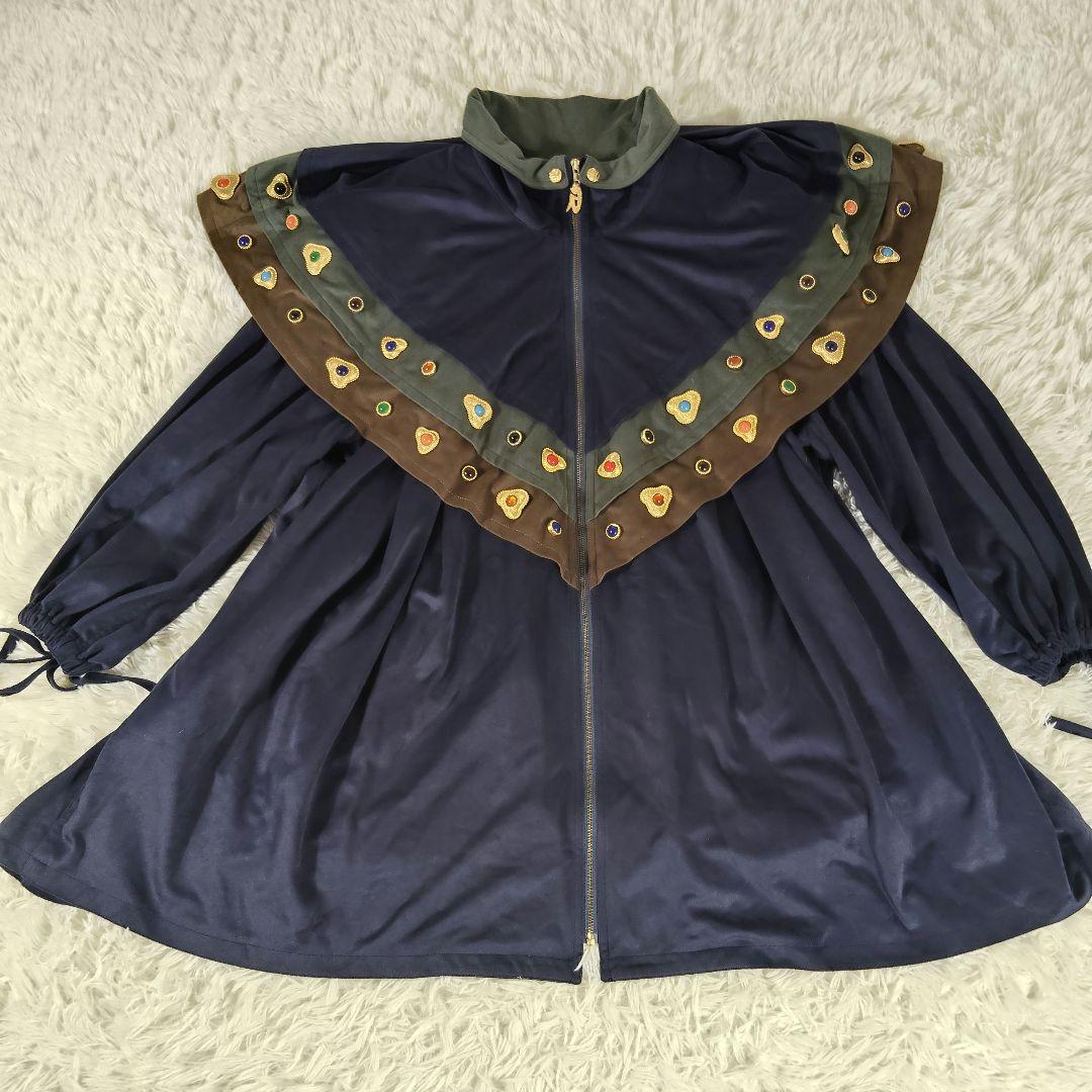 伊太利屋　ビジューコート　ネイビー　個性的　11A2　肩パッド