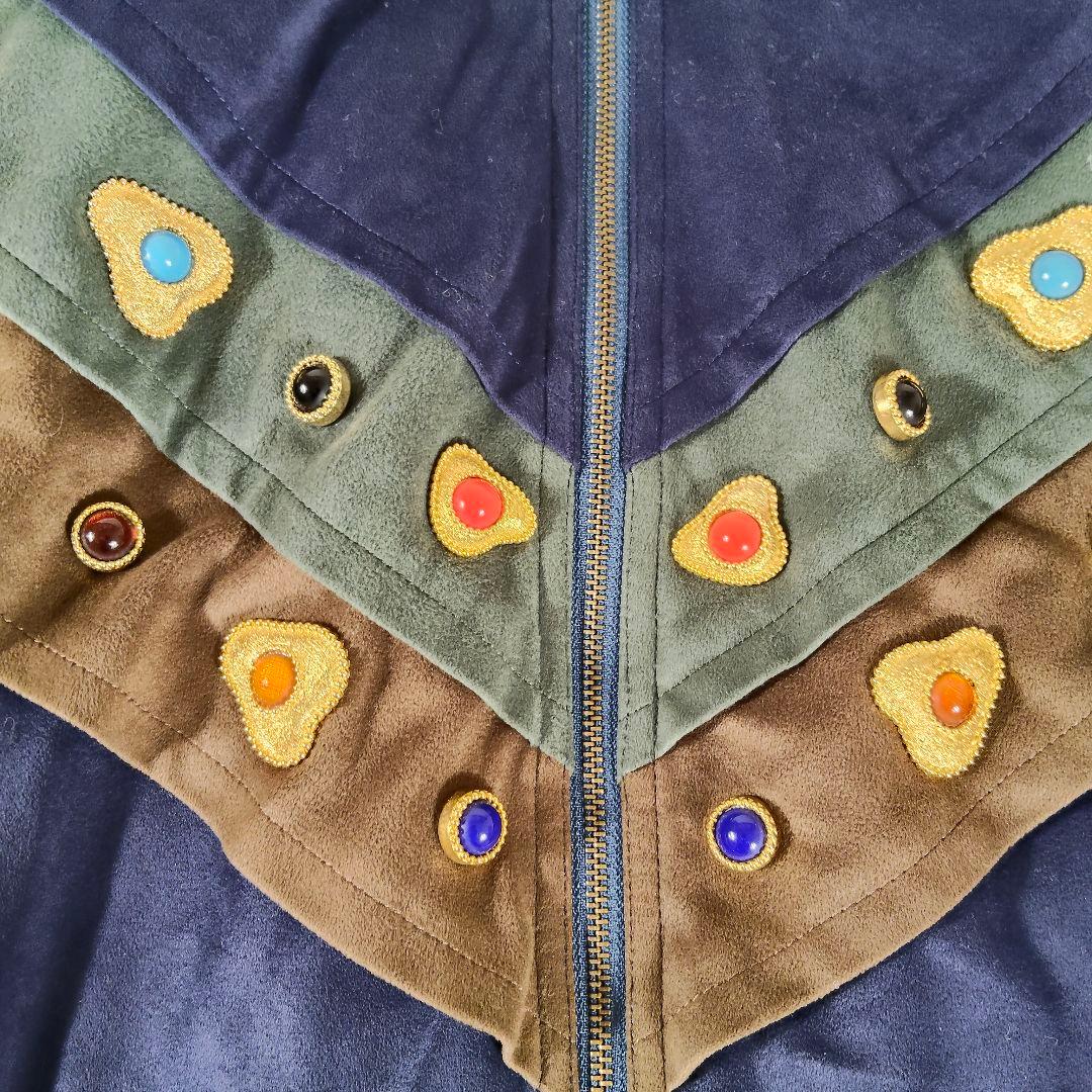 伊太利屋　ビジューコート　ネイビー　個性的　11A2　肩パッド