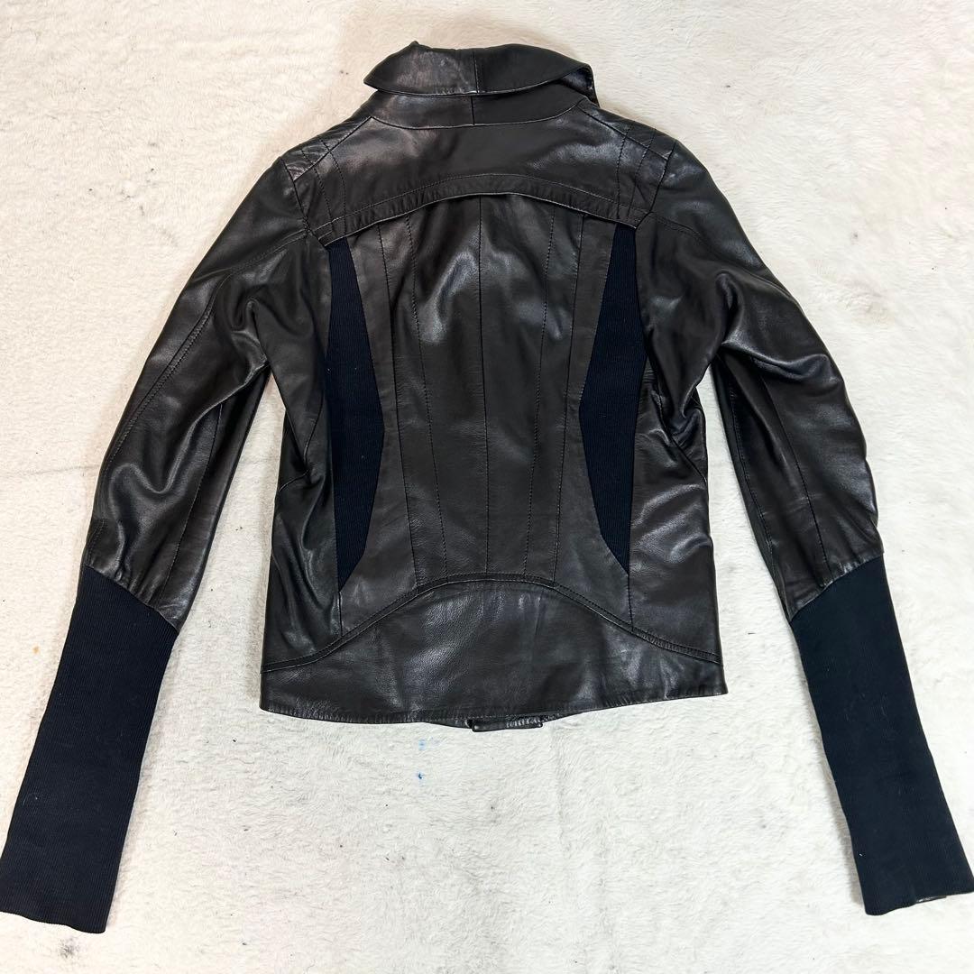 希少❗️EKAM ラムレザージャケット　ブラック　羊革　y2k S ニット切替