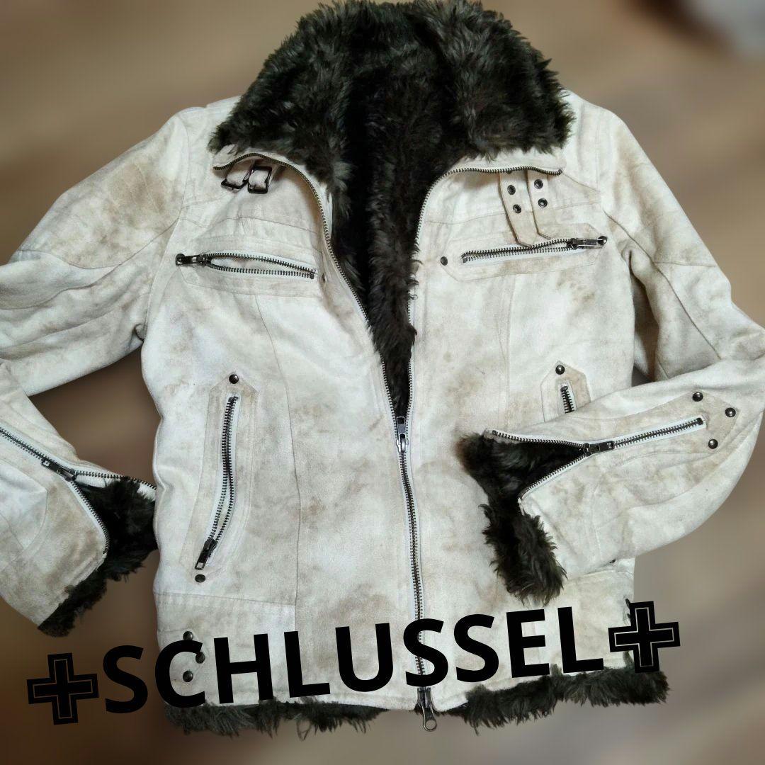 ✙y2k【SCHLUSSEL】スエード・ライダーズジャケット ホワイト