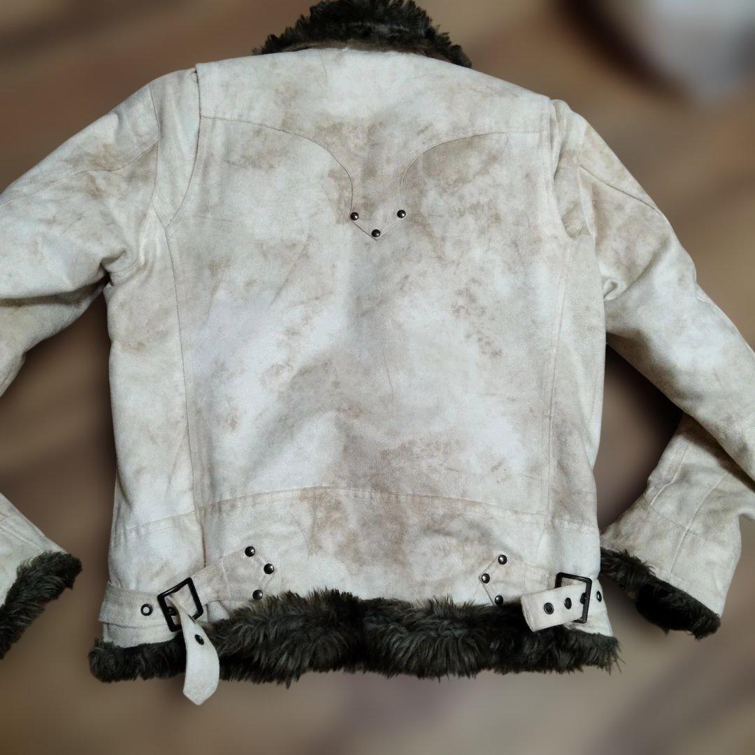 ✙y2k【SCHLUSSEL】スエード・ライダーズジャケット ホワイト