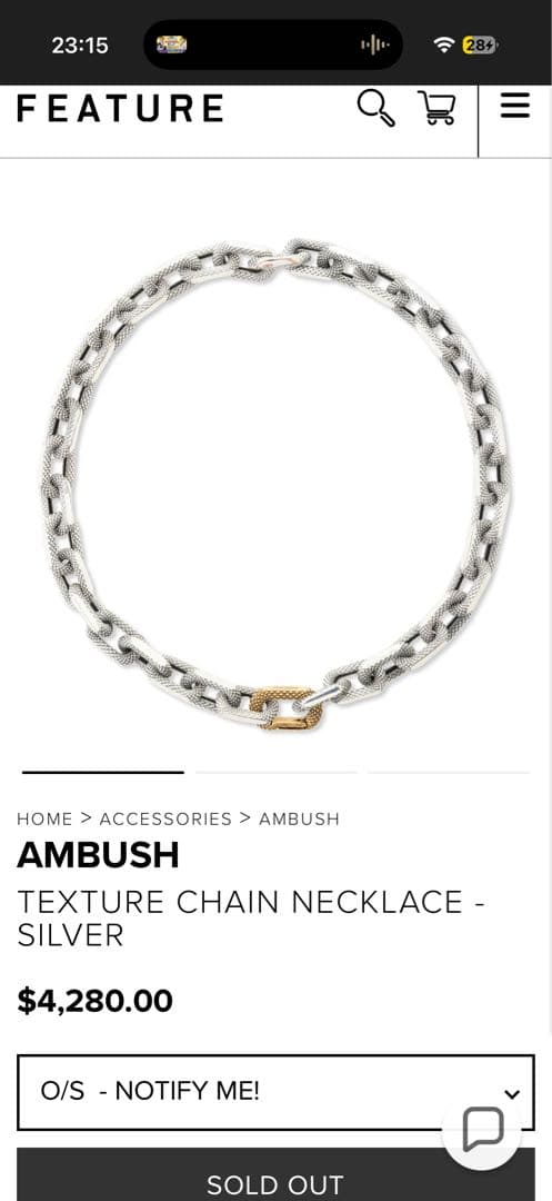AmbushアンブッシュTEXTURE CHAIN NECKLACE GOLD