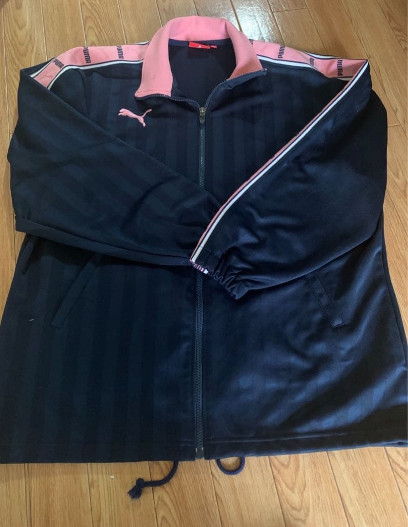 PUMA ストライプジャージ上下セットネイビー　ピンク