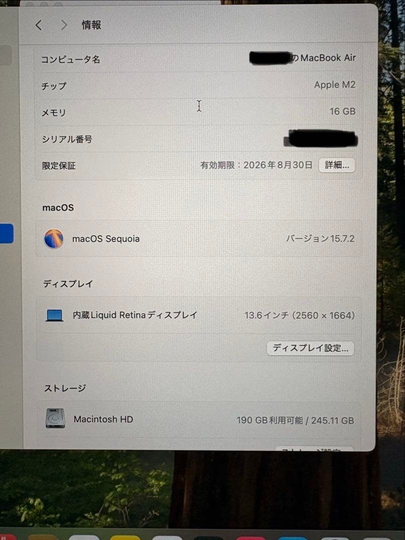 【美品・保証あり】Apple MacBook Air M2 16GB usキー