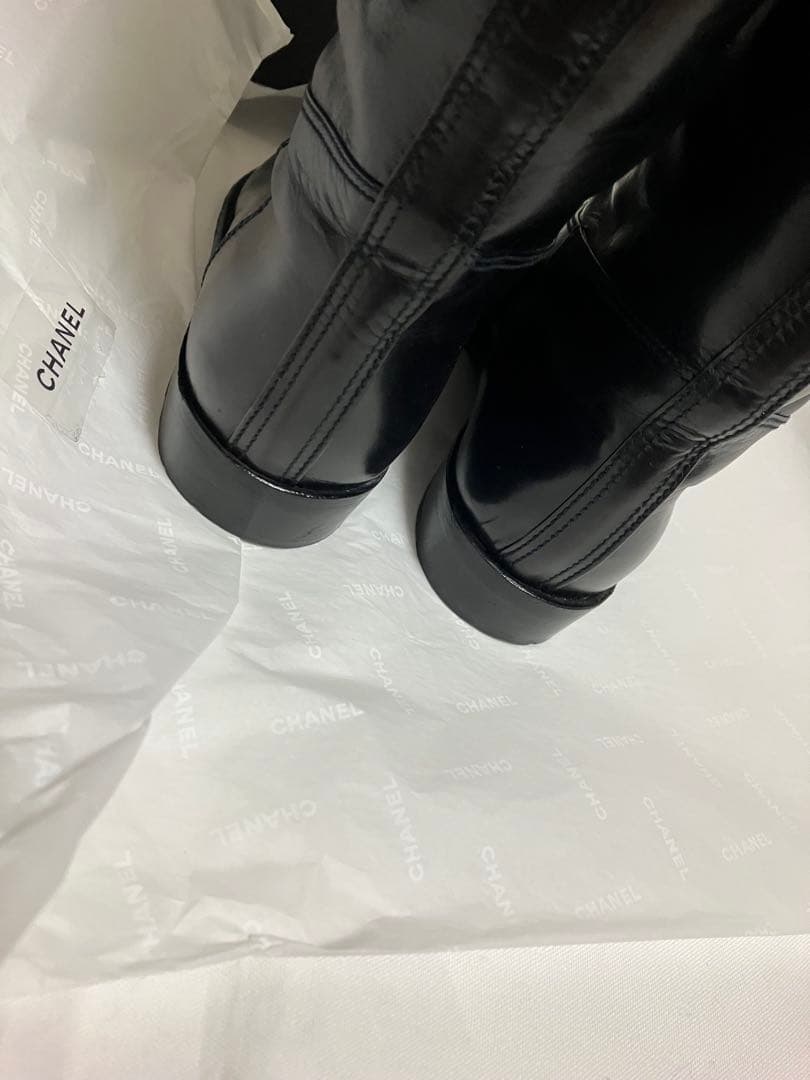 美品CHANELサイドココマーク バイカラー　ロングブーツ/ジョッキーブーツ