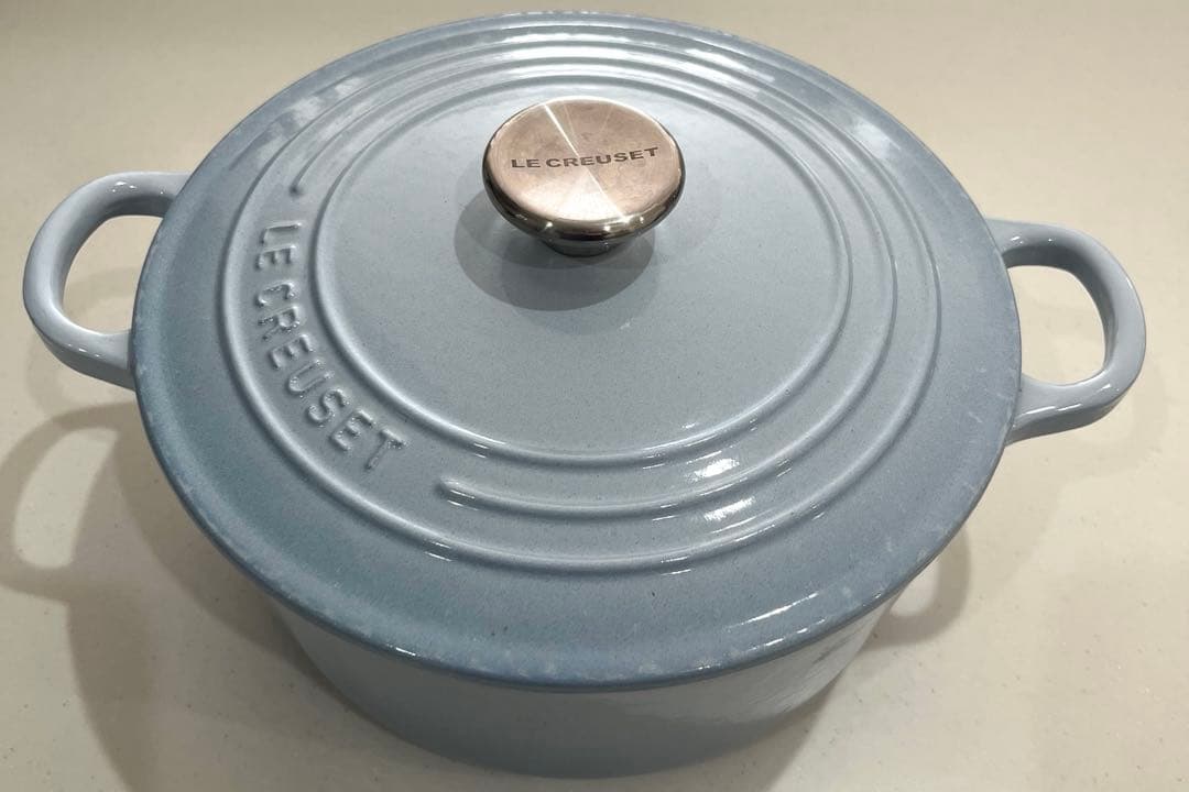 【中古】LE CREUSET ル・クルーゼ 両手鍋 コースタルブルー 22cm