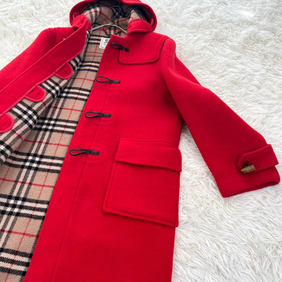 はなふう　バーバリー ダッフルコート ウール100 ノバチェック 赤