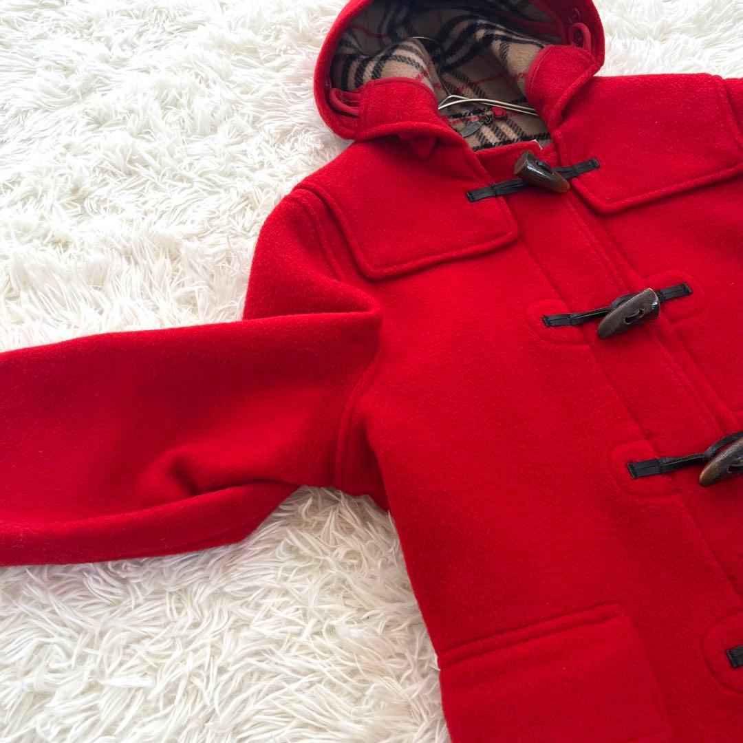 はなふう　バーバリー ダッフルコート ウール100 ノバチェック 赤