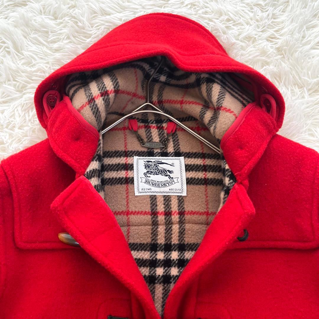 はなふう　バーバリー ダッフルコート ウール100 ノバチェック 赤