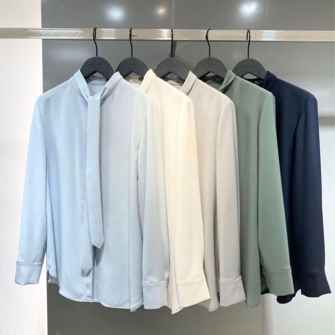 theory luxe 23SS 2Way ボウタイブラウス Jensブルー40