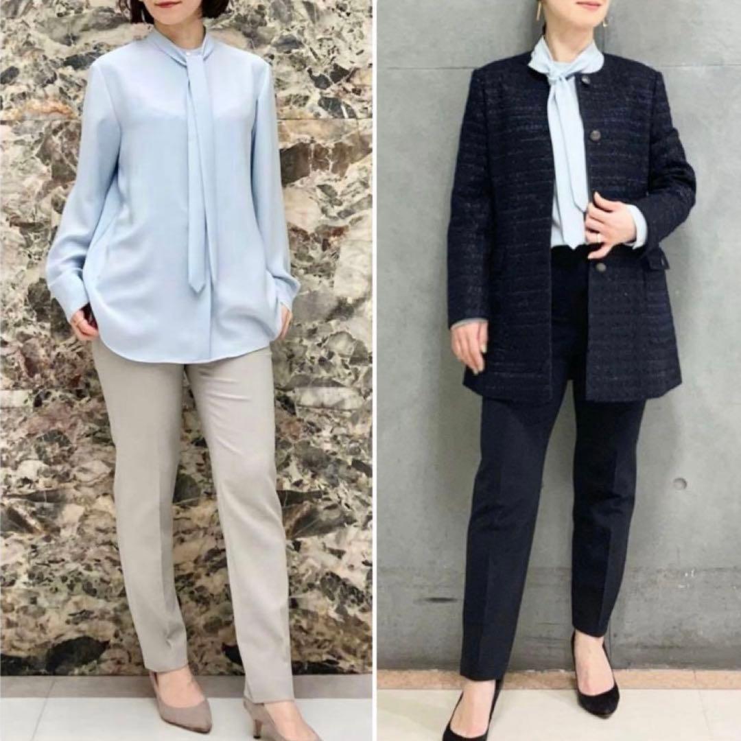 theory luxe 23SS 2Way ボウタイブラウス Jensブルー40