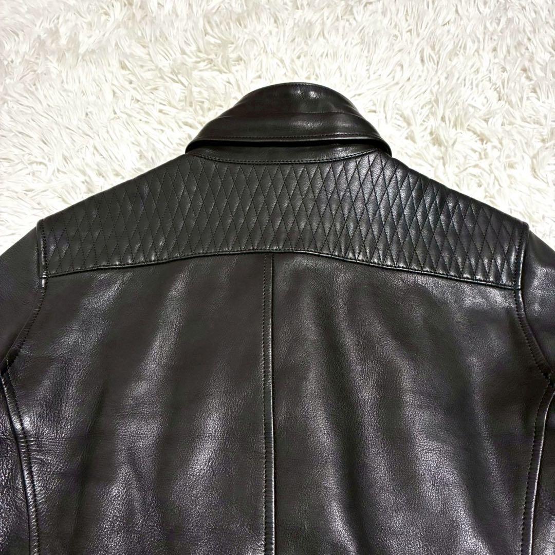 美品⭐️AKM レザージャケット カウレザー カシミヤ　ダブルジップ 迷彩　黒 M