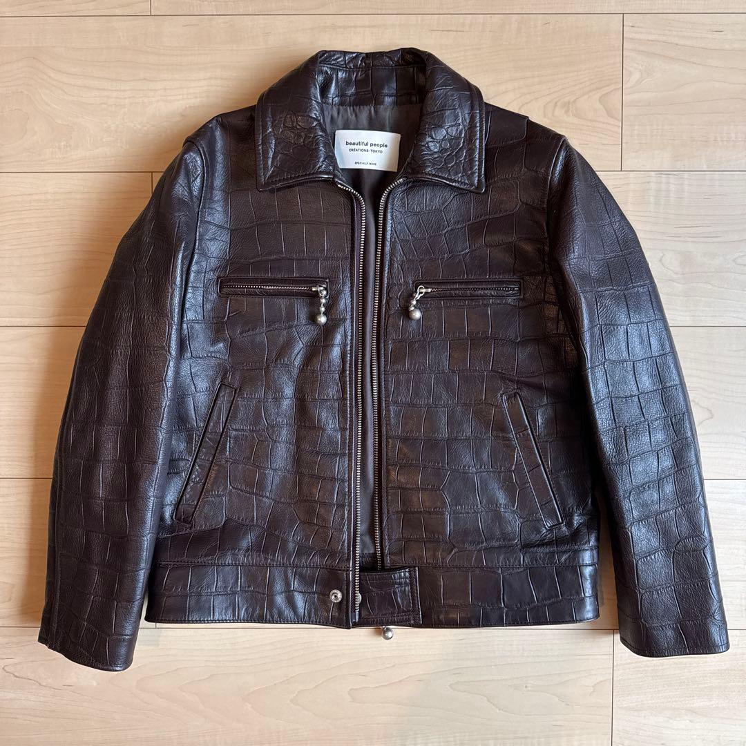 beautiful people モッククロック クロコ型押しレザージャケット