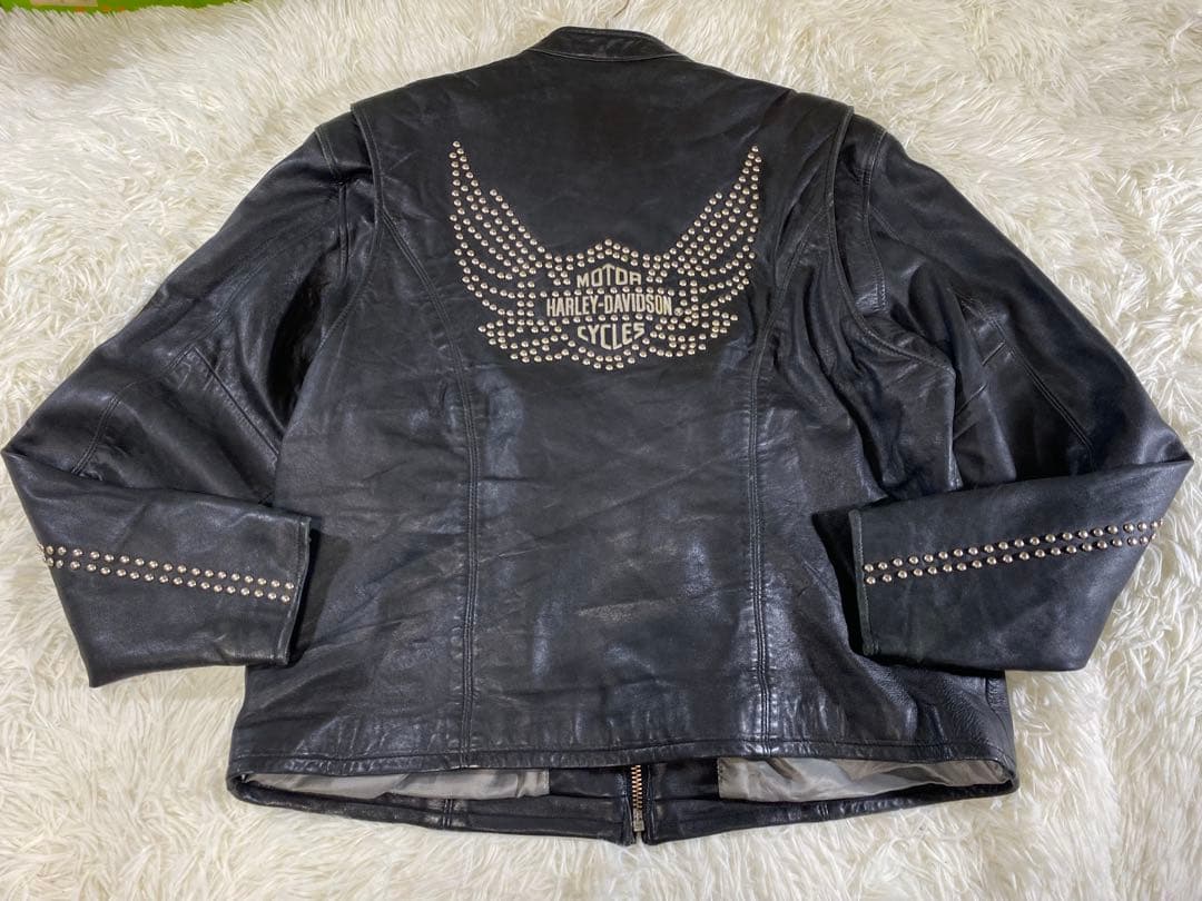 【Harley Davidson】メタル スタッズ鋲 シングル ライダース 牛革