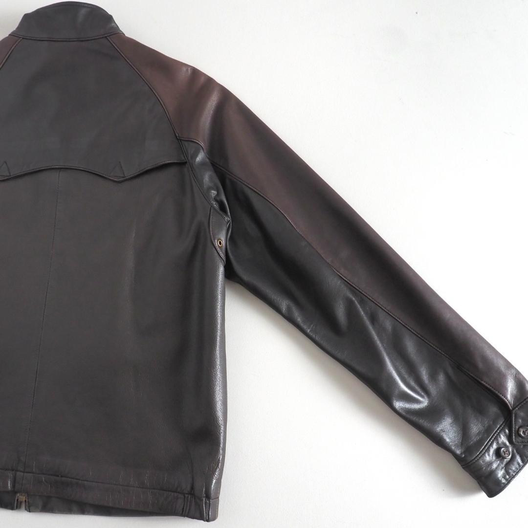 ラルフローレン　羊革　レザージャケット　ブラウン　裏地チェック　美品