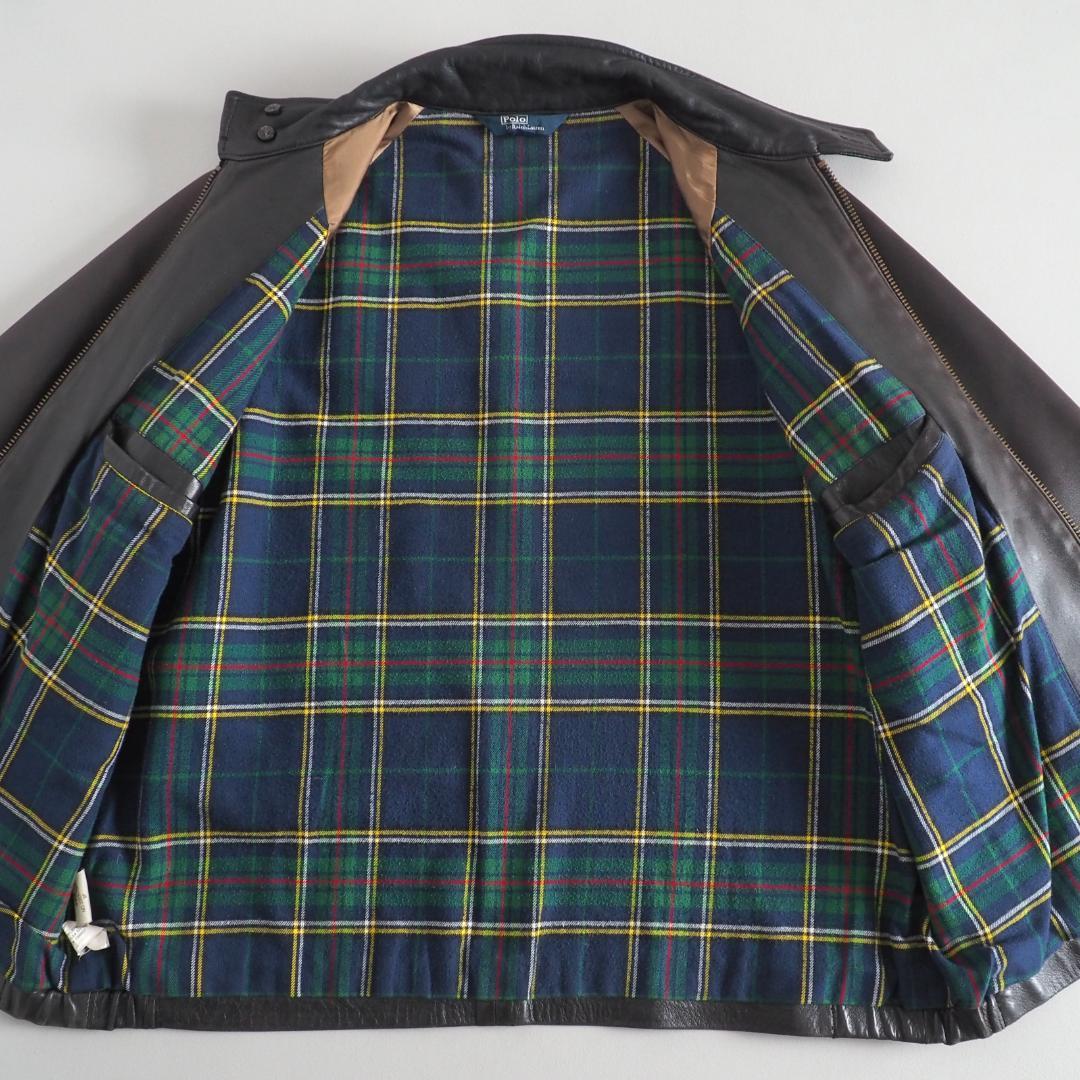 ラルフローレン　羊革　レザージャケット　ブラウン　裏地チェック　美品