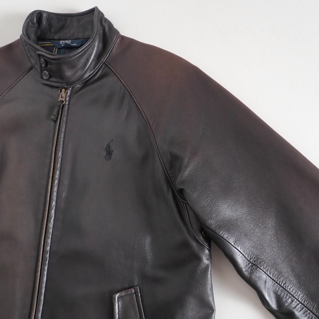 ラルフローレン　羊革　レザージャケット　ブラウン　裏地チェック　美品