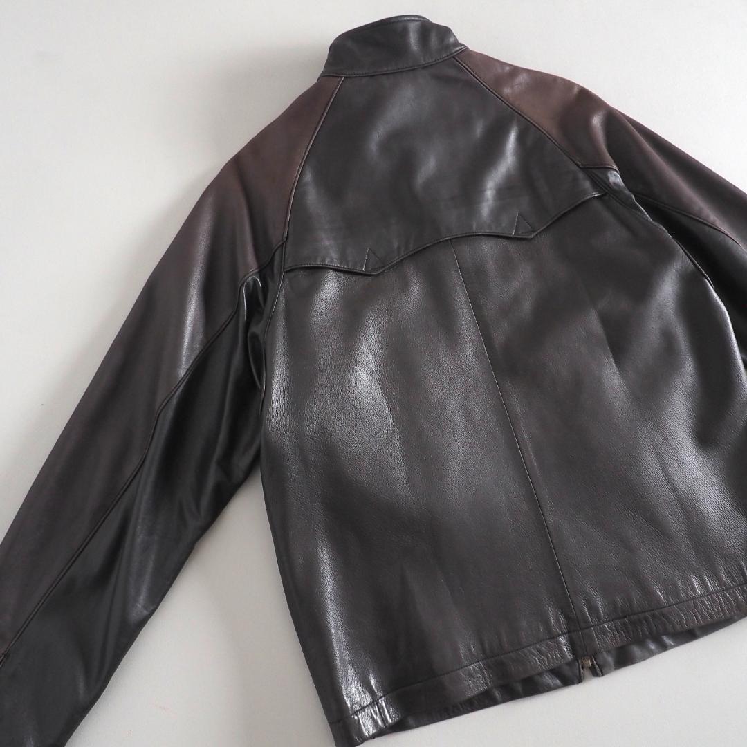 ラルフローレン　羊革　レザージャケット　ブラウン　裏地チェック　美品