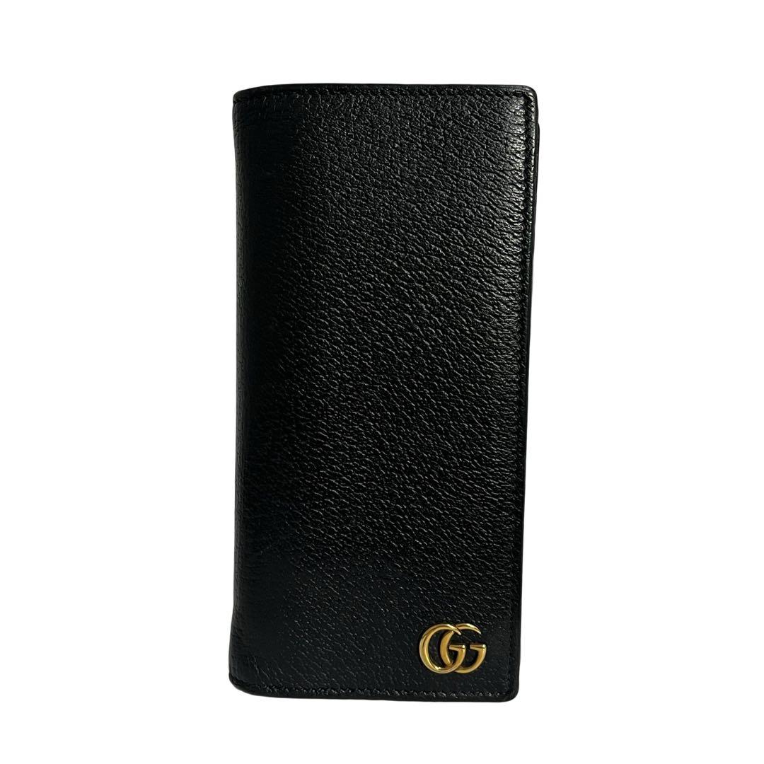 希少✨グッチ 長財布 GG ロゴ金具 マーモント レザー ブラック 黒