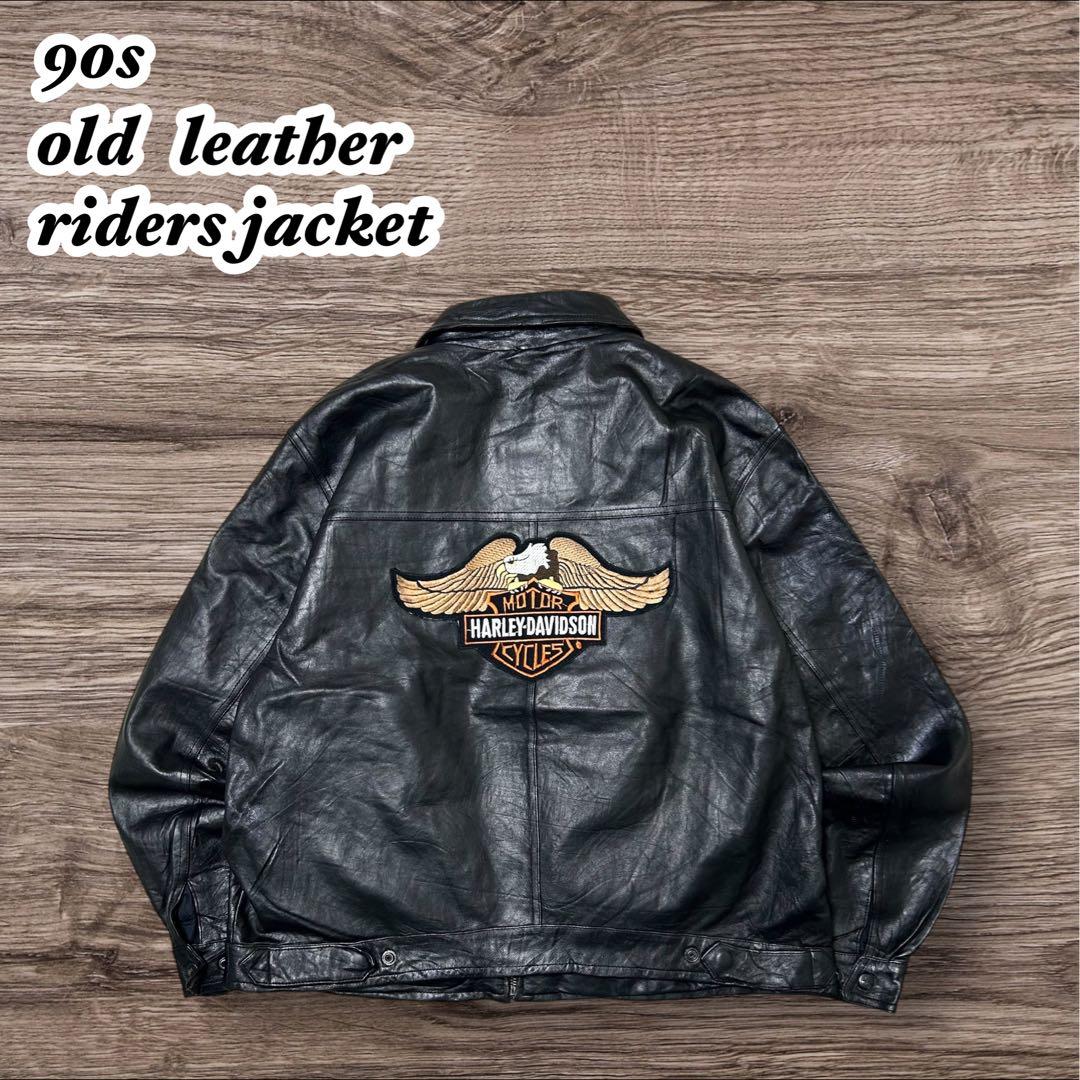 やすお90sレザージャケットシングルライダースハーレーダビッドソンカスタム