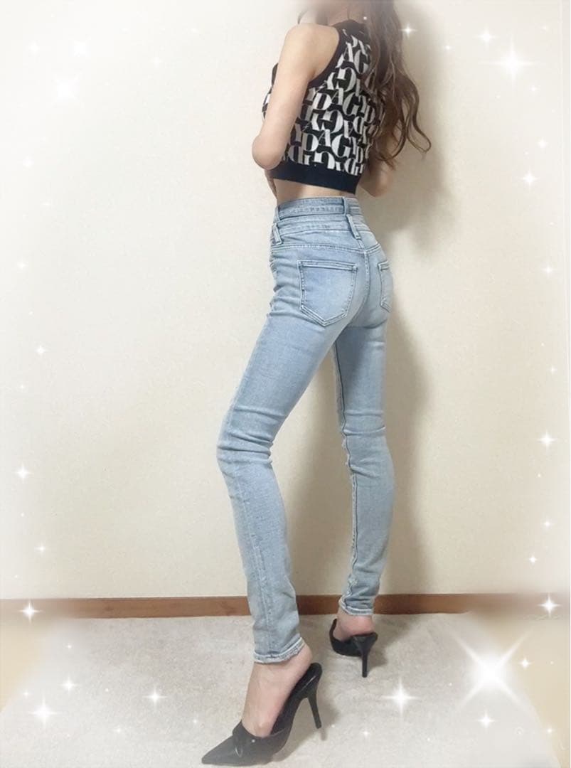 即日発送！GYDA Wウエストダメージスキニーデニムパンツ アイスブルー