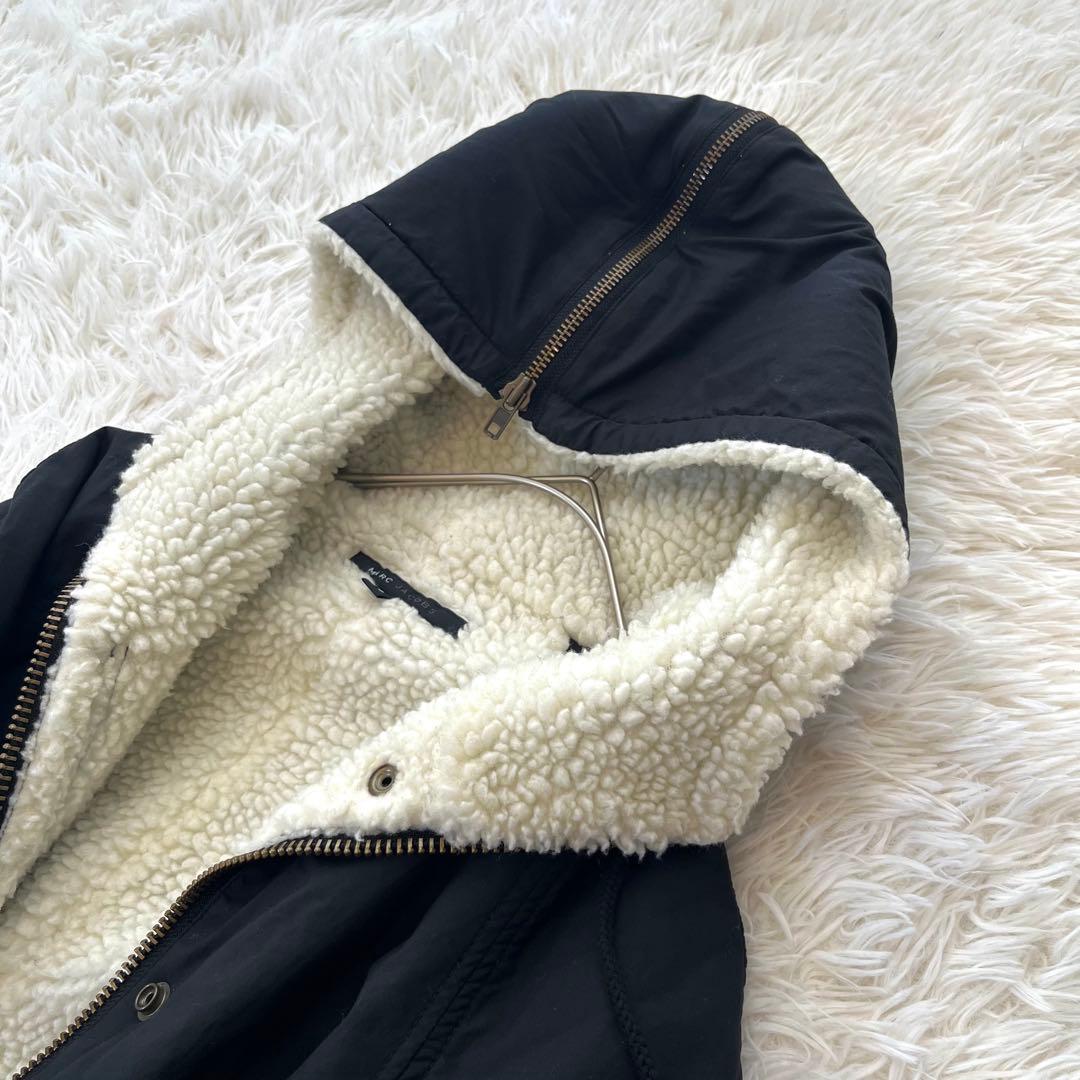 マークジェイコブス ボア フーデットモッズコート セーラーカラー 黒 2way