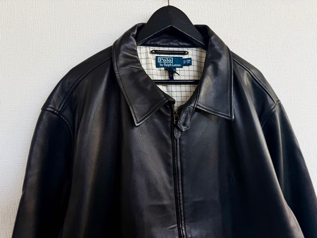 超スペシャル 90s ラルフローレン レザー ジャケット XXL ブラック 黒