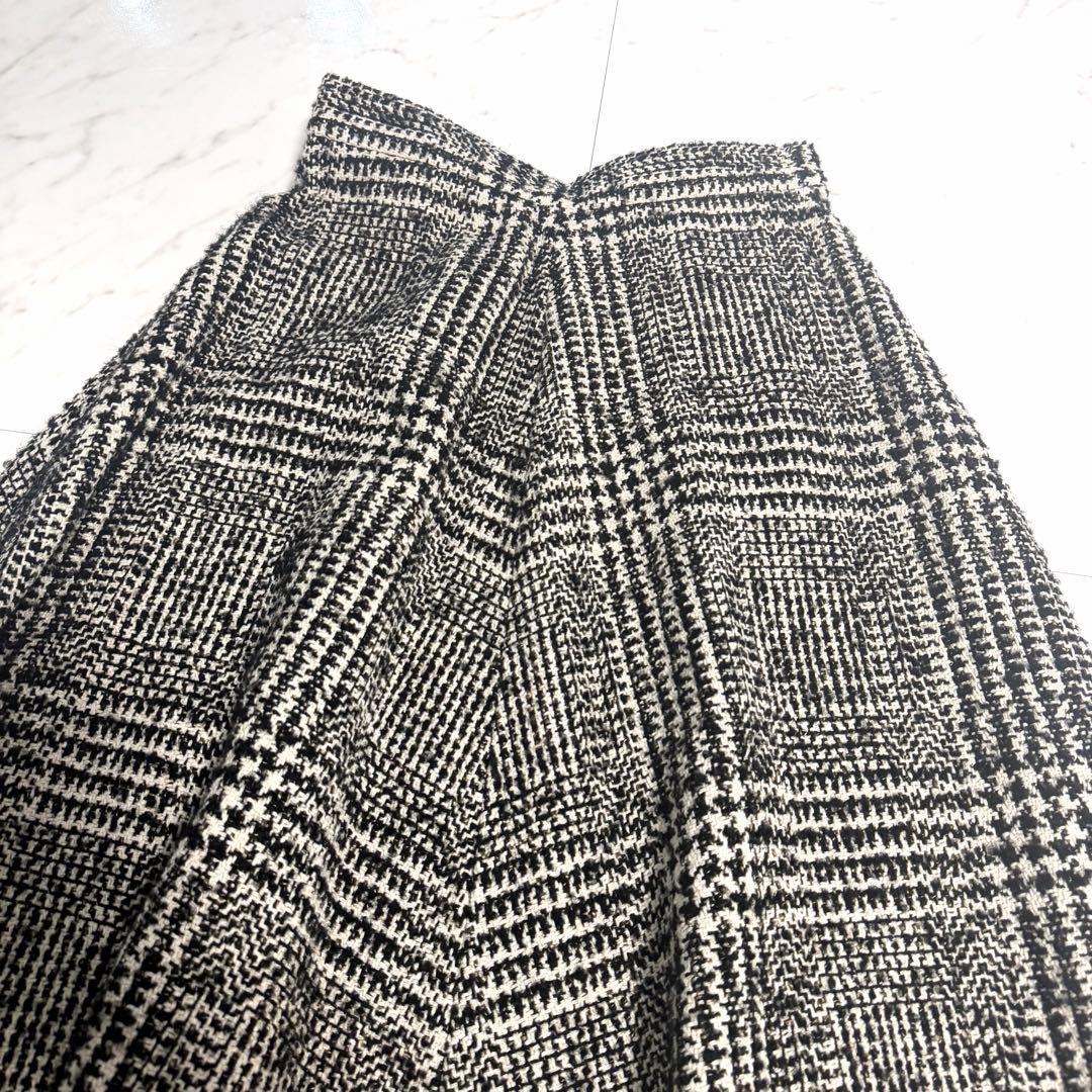 【美品】即完品✨️アニュアンス ウール チェック ツイード フレア スカート 黒