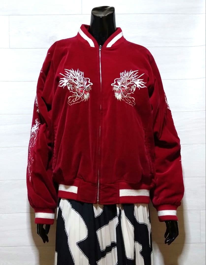 スカジャン スーベニアジャケット ベロア 龍刺繍・Ｍ 状態良品！
