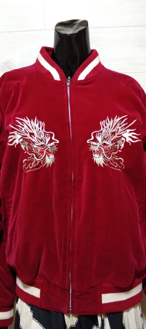 スカジャン スーベニアジャケット ベロア 龍刺繍・Ｍ 状態良品！