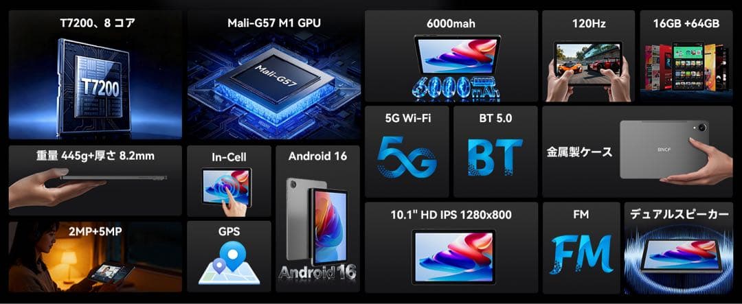 【2025新型】10インチタブレット Android16 120Hz高速画面