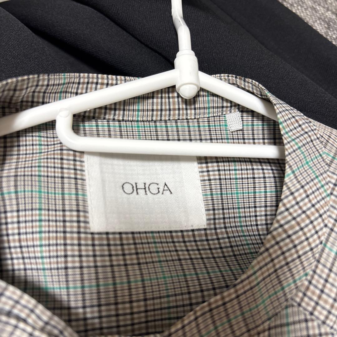 OHGA グレー系チェック リボン付き長袖シャツ