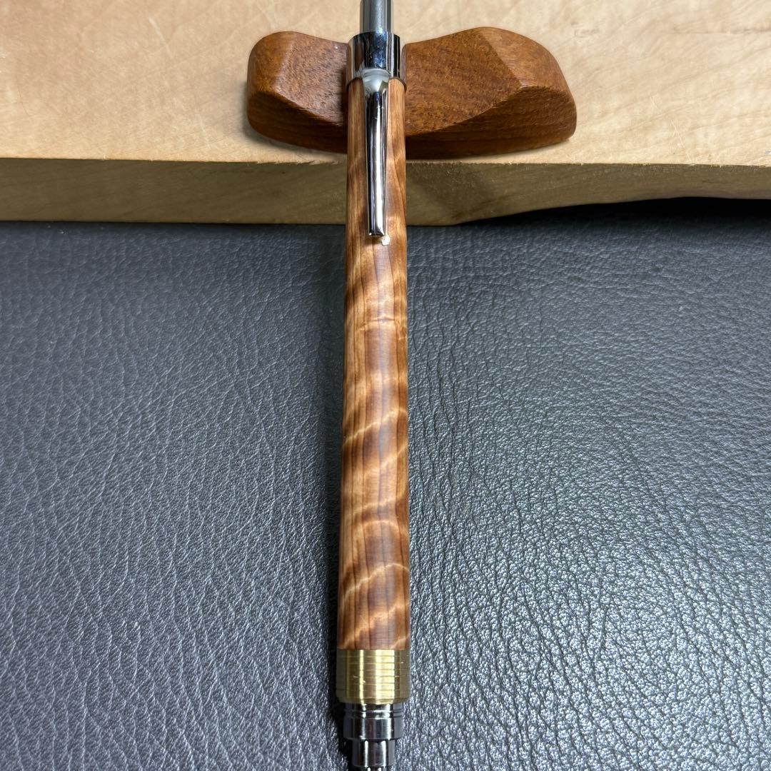 191屋久杉虎杢　木製シャーペン　最強低重心　溝付き　真鍮