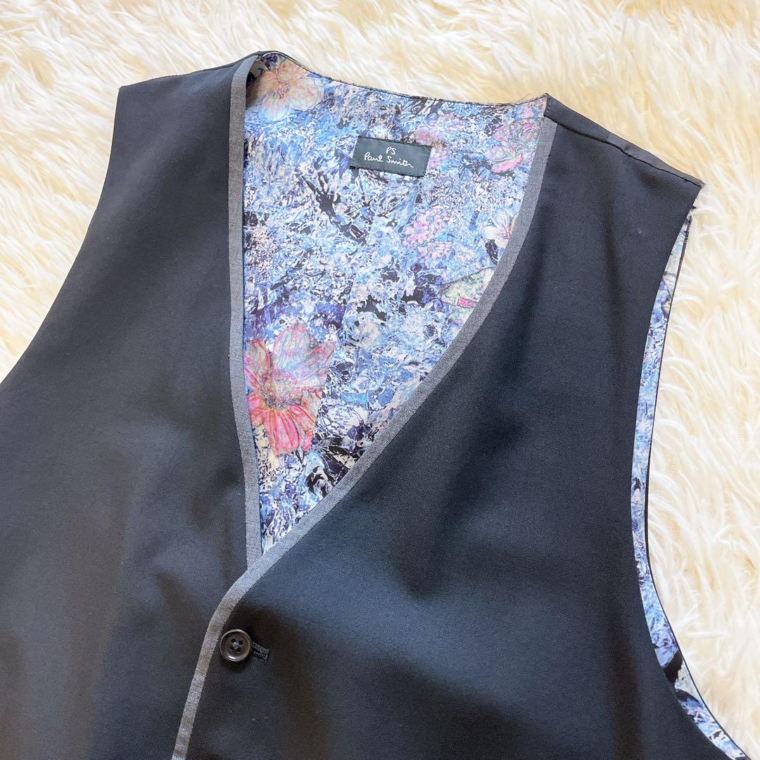 美品✨PSポールスミス 裏地花柄 ウールサテンベスト XLサイズ　パイピング