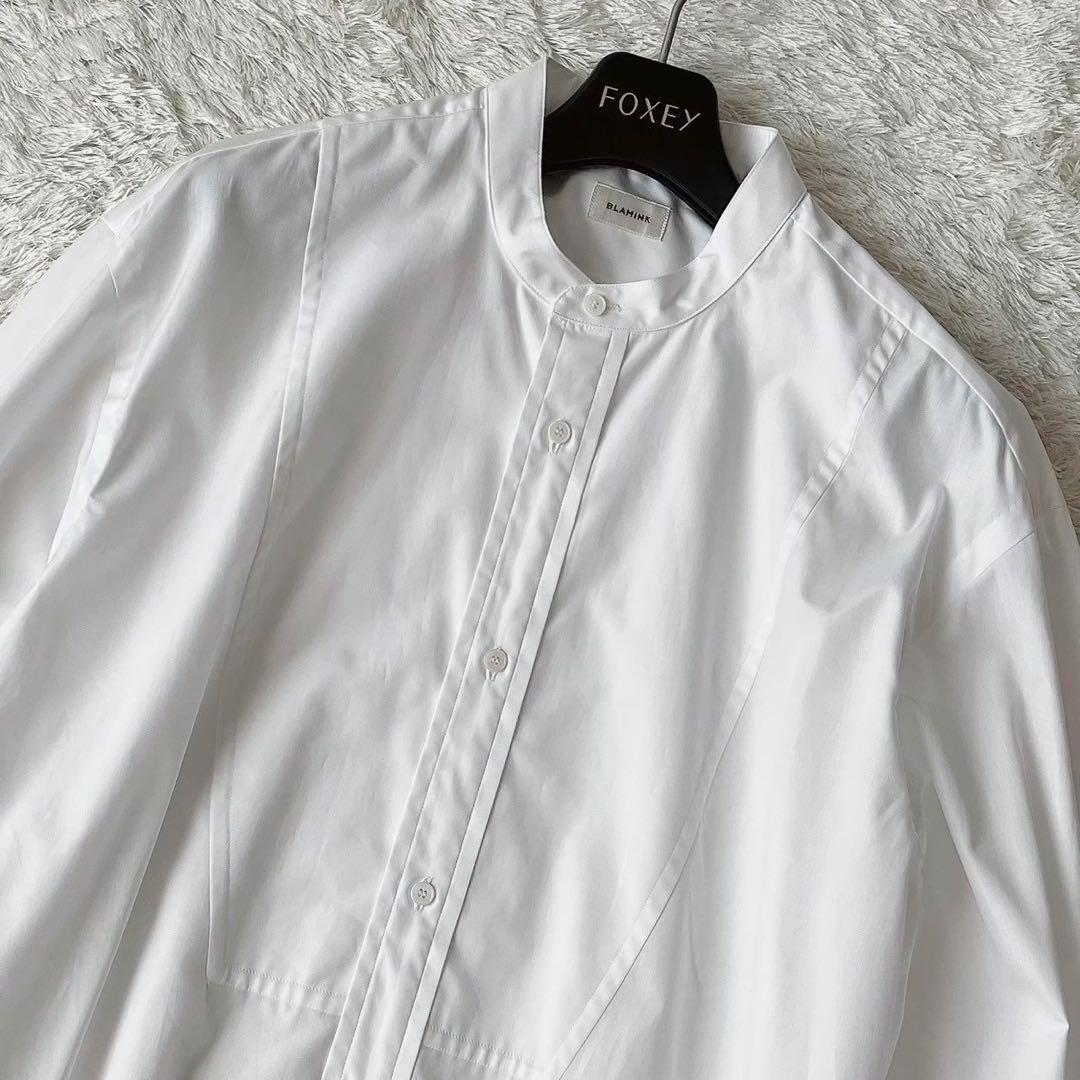 【美品】ブラミンク バンドカラーオーバーサイズワイドシャツ 白
