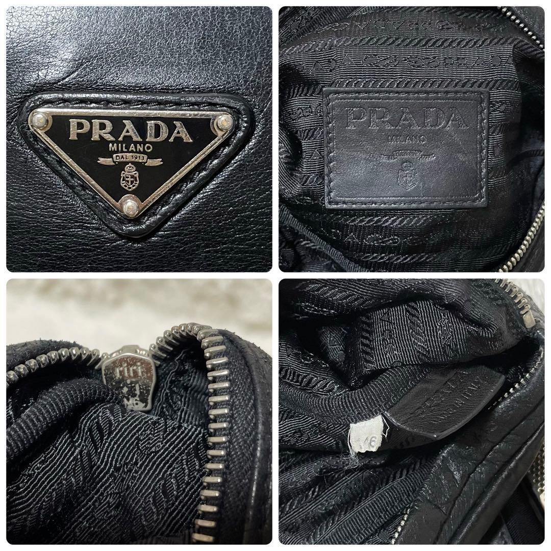 【良品】PRADA プラダ　ボディバッグ　ウエストポーチ　オールレザー　ブラック