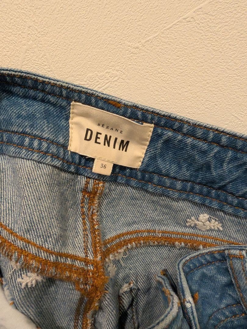 極美品 セザンヌ SÉZANE 花刺繍 ワイドデニム Le Crop 36