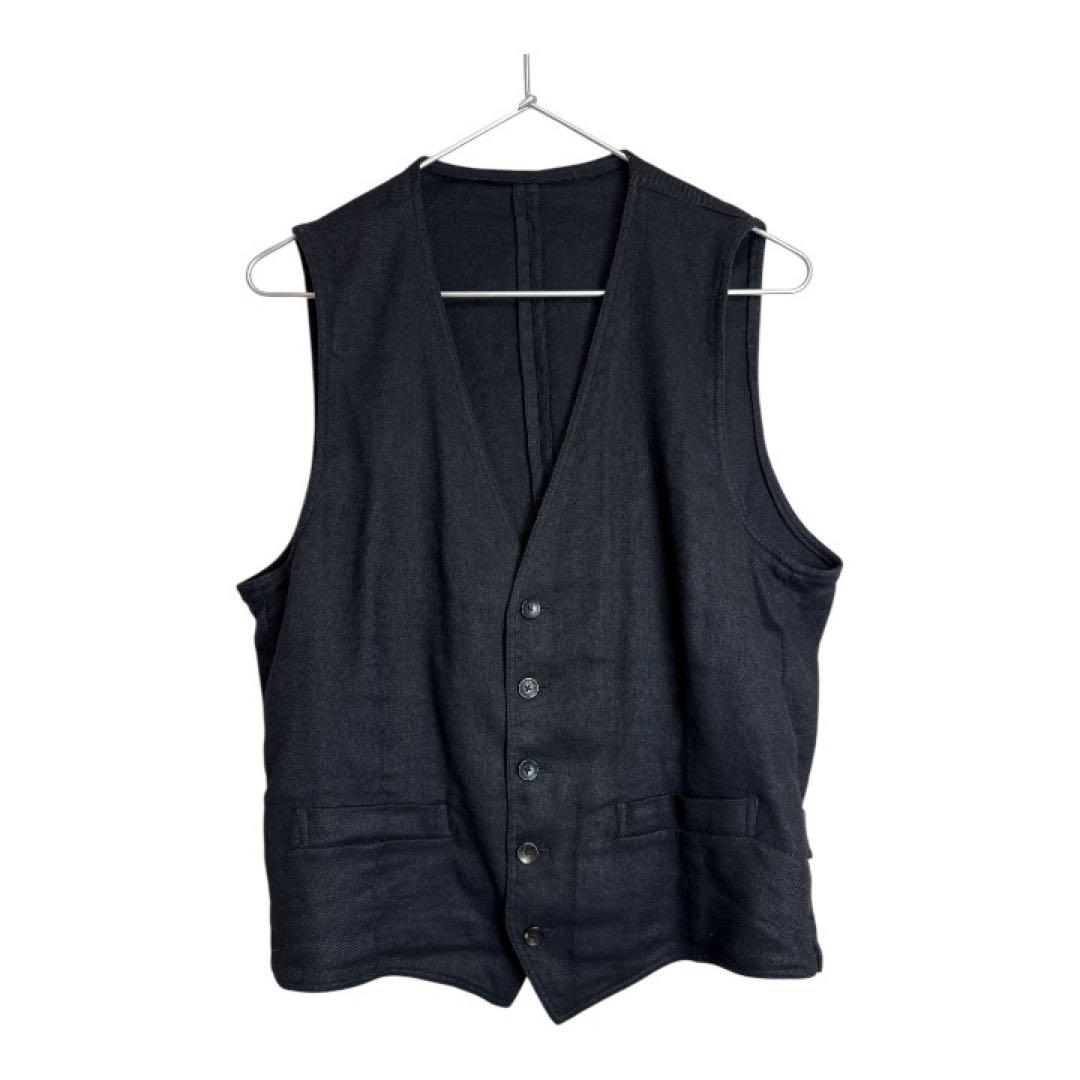 LARDINI リネンウール ジレ ベスト ブラック 50 REG
