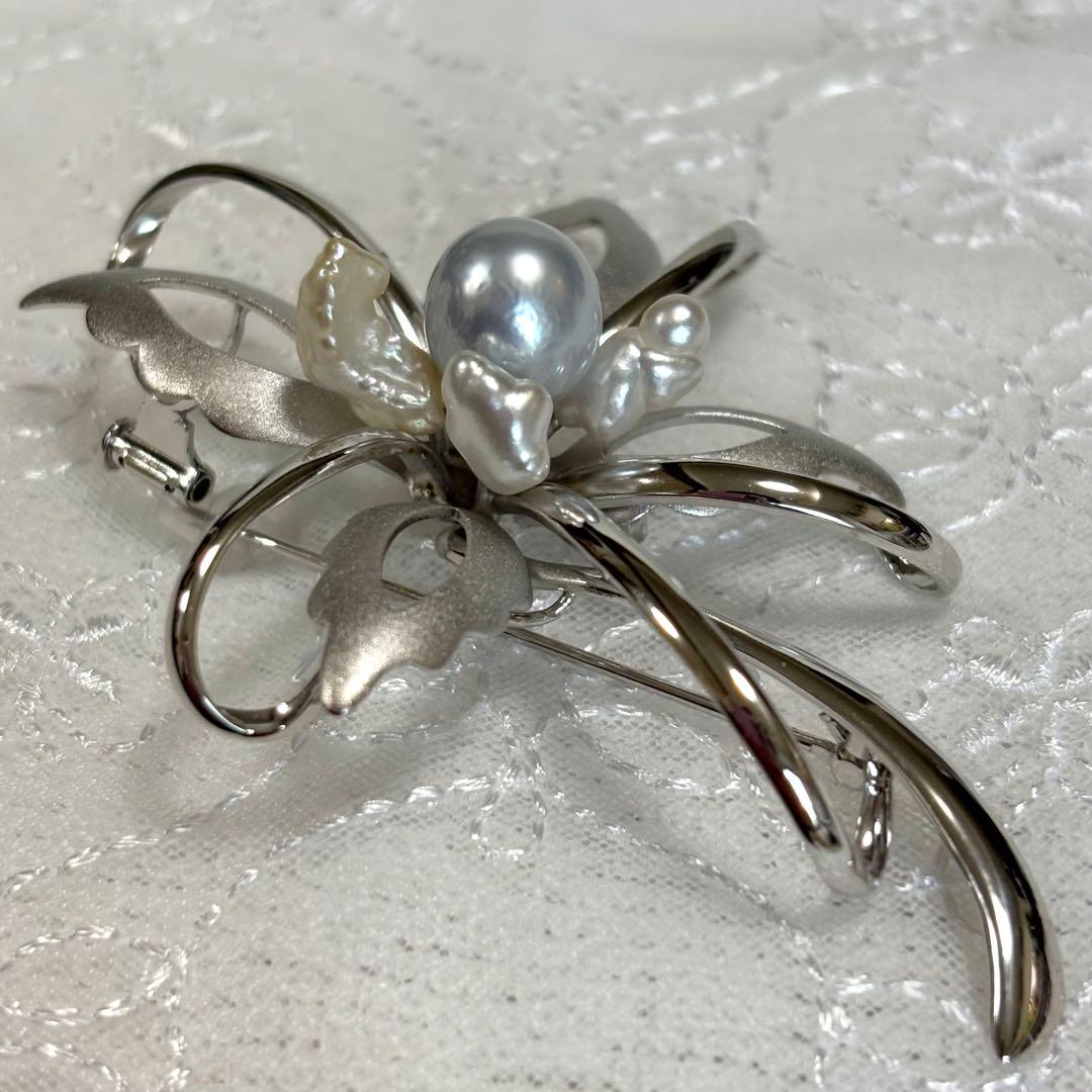 新品 GSTV 黒蝶真珠 白蝶ケシパール ブローチ ネックレストップ 箱/保証書