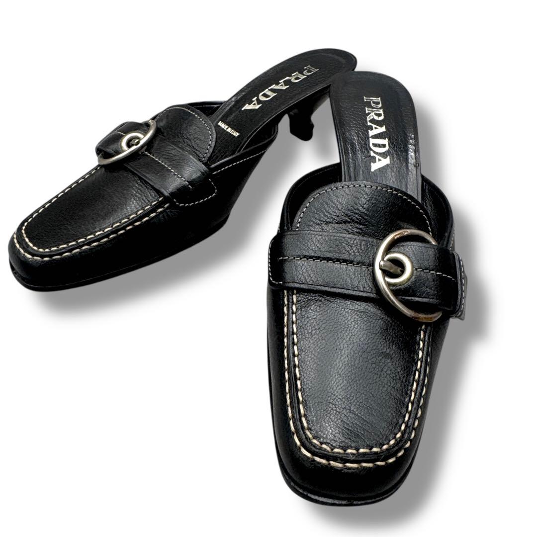 靴 Prada Leather Mule 37 Replaced Heels