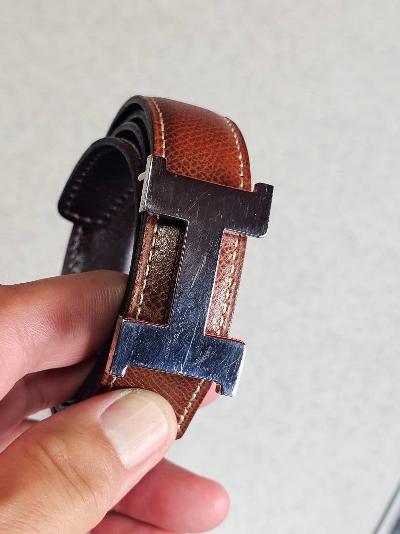 エルメス H型バックル リバーシブルレザーベルト 保存袋付き 87cm