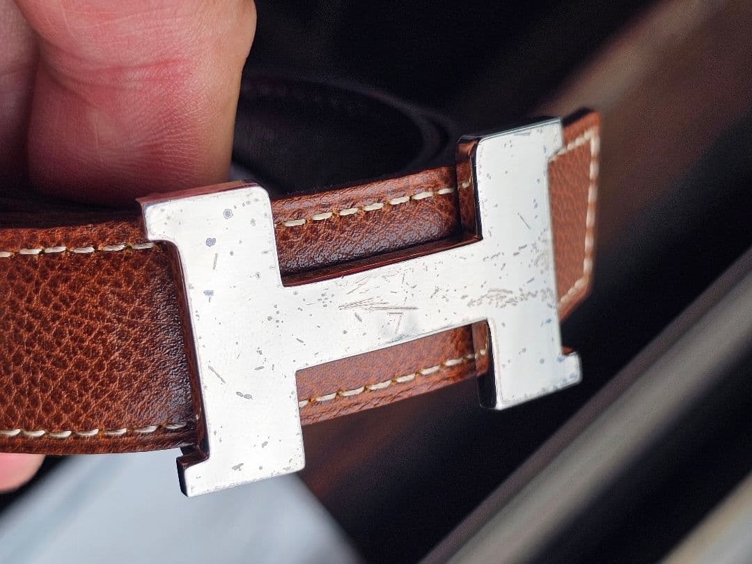 エルメス H型バックル リバーシブルレザーベルト 保存袋付き 87cm