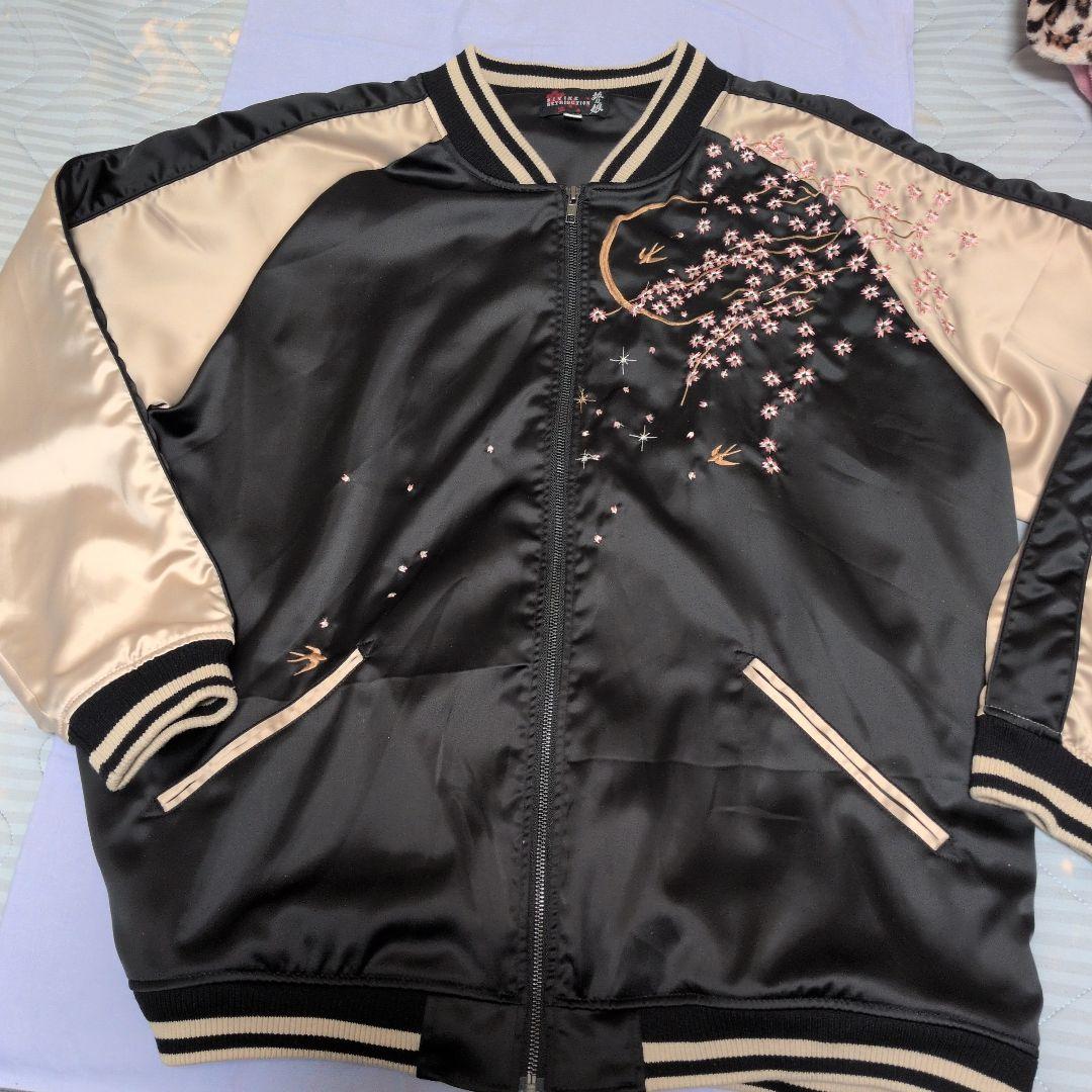 こーじー様✿サテン製スカジャン ブラックxベージュ ブルゾンまとめ売り