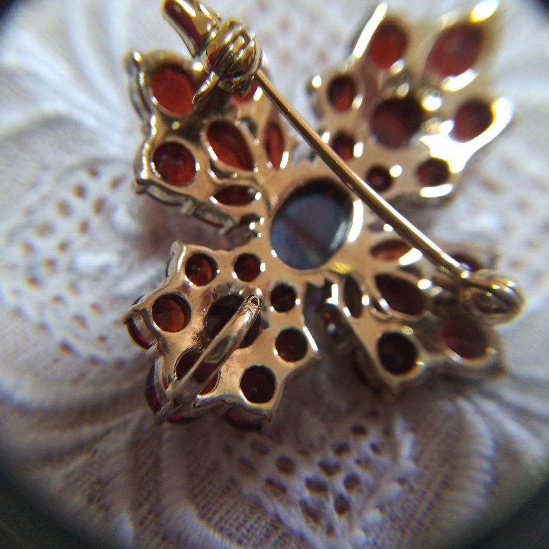 碌山ロクザン SILVER925ゴールドカラー ガーネットペンダント ブローチ