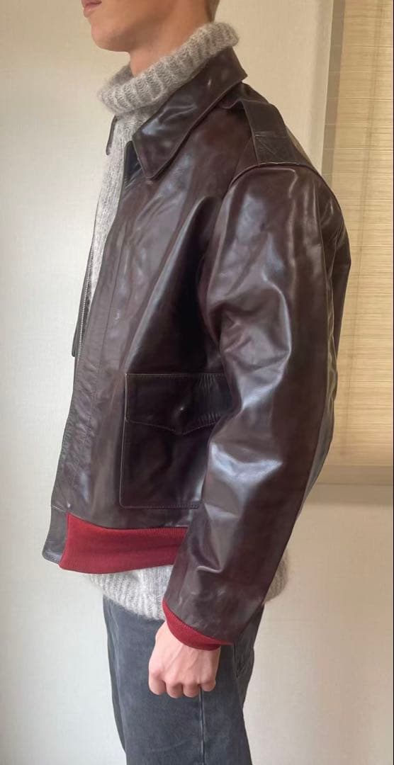 在庫処分　赤リブ　A−2 フライトジャケット　牛革 レザージャケット3XL（46