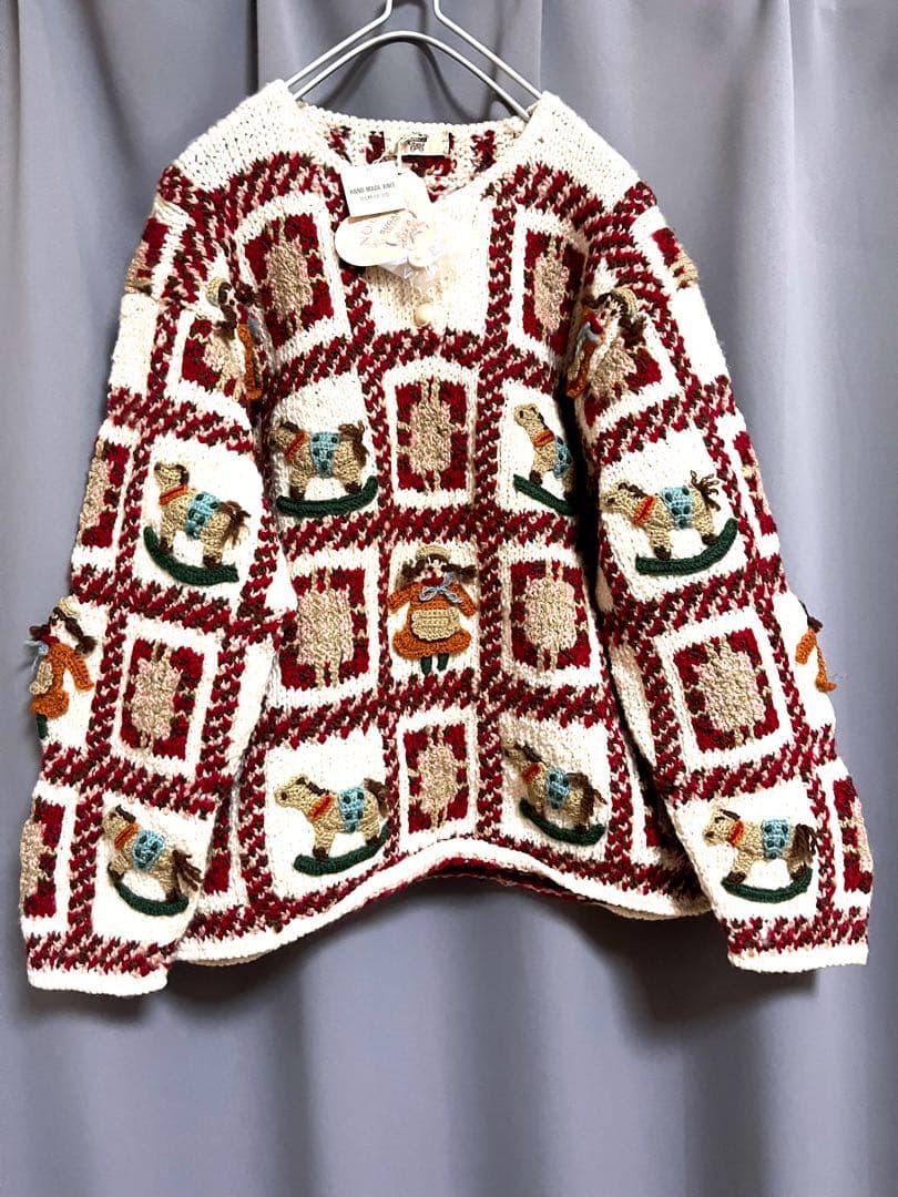 NOUGAT SUGAR 立体総刺繍ウールニット ハンドニット レトロ ゆったり