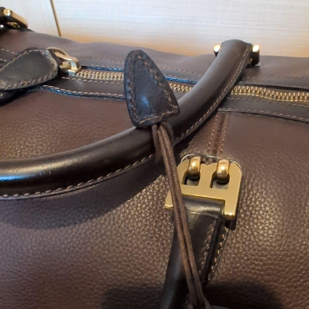 【美品】BALLY バリー ダークブラウン ボストンバッグ 2WAY シボ革