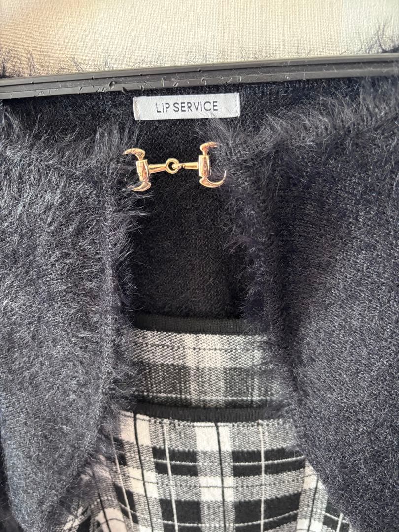 LIP SERVICE フェザー チェック アンサンブル ワンピース ブラック